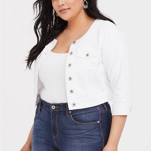 Torrid Plus Size Cropped Collarless Denim Jacket